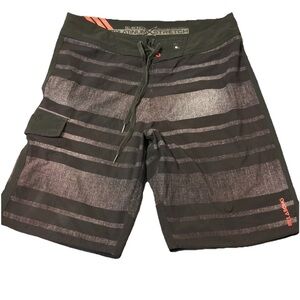 Billabong Black Board Shorts with‎ Striped Design and Drawstring